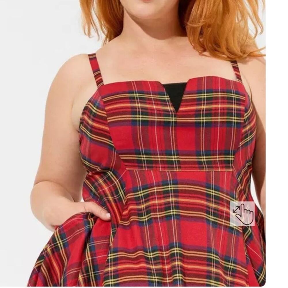 Torrid 20 Betsey Johnson Red Tartan Plaid Punk Gothic Rockabilly Tulle Dress - Picture 6 of 8